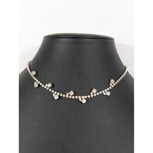 Vintage Dainty‎ Rhinestone Necklace Silver Tone Delicate Chain 16"
